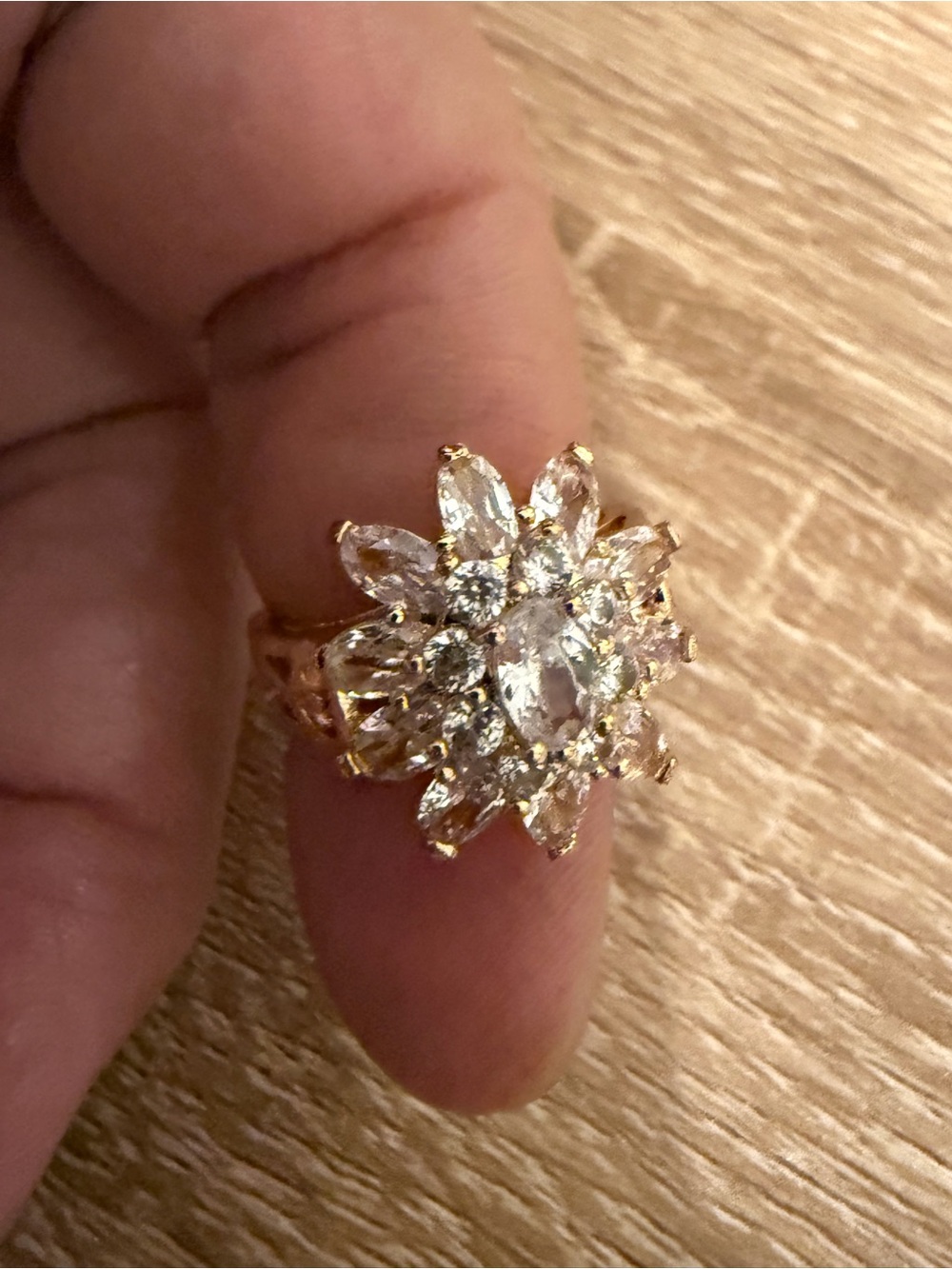 Gold-Tone Crystal Flower Ring - Clear Stones
